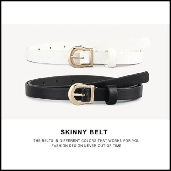 4 Pack Women\'s Skinny Belts with Gold Buckle, PU Leather, 0.55\